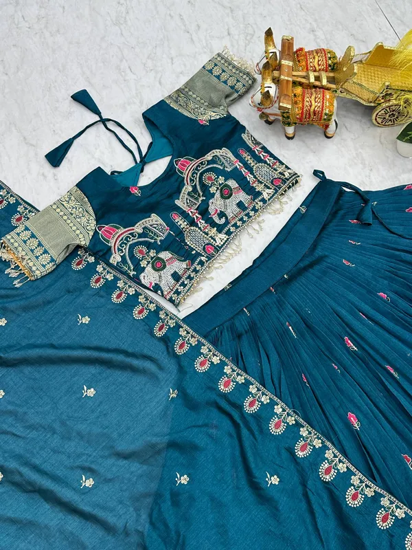 Blue_Pure_Vichitra_Lehenga_Choli_For_women
