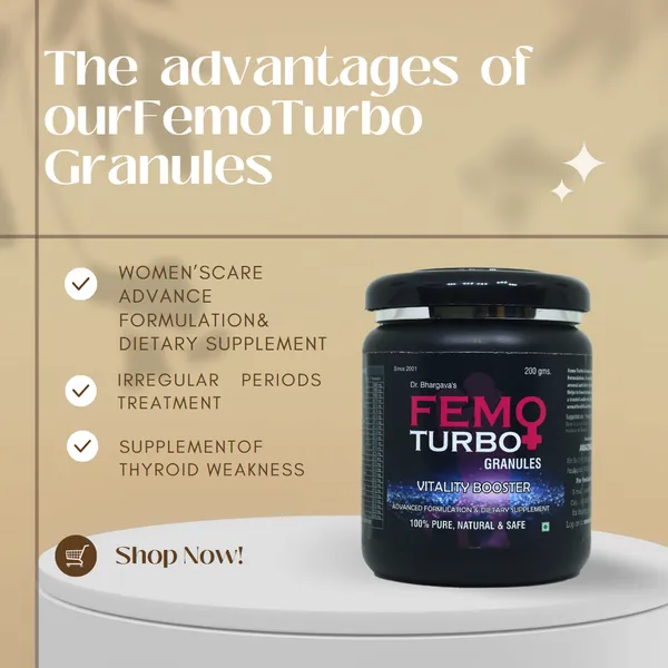 Dr.Bhargav’S_I_Femo_Turbo_Granules_I_Energy_Booster_|_Fatigue_Buster_I_Periods_Treatment_|_Supplement_Of_Thyroid_Weakness_|_Reproductive_Organs|_Reduce_Fatigue_I_Stress_|_200_Gm_Granules