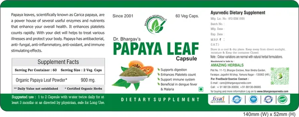 Dr.Bhargav’S_I_Papaya_Leaf_Capsules_|_Supports_Digestion_|_Beneficial_In_Dengue_Fever_I_Malaria_|_Support_Immune_System_|_Enhances_Platelets_Count_|_Fever_Herbal_Medicine_|_60_Capsules