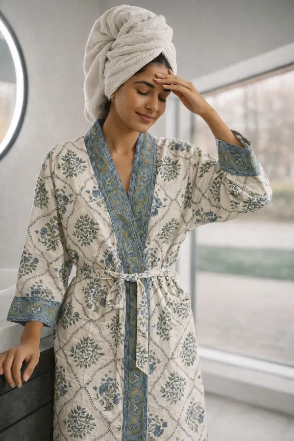 Bathrobe_Blue_And_Orange_Flower_Bathrobe_Soft_And_Elegant