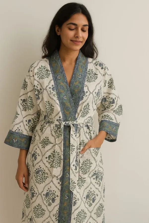 Bathrobe_Blue_And_Orange_Flower_Bathrobe_Soft_And_Elegant