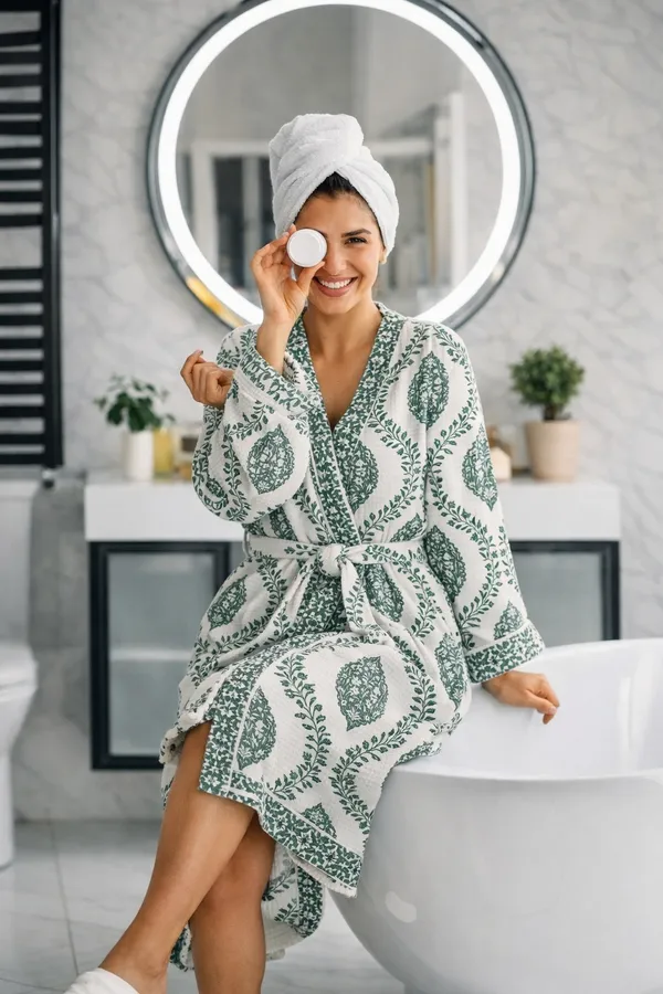 Bathrobe_Green_Leaf_Bathrobe_Soft_And_Elegant