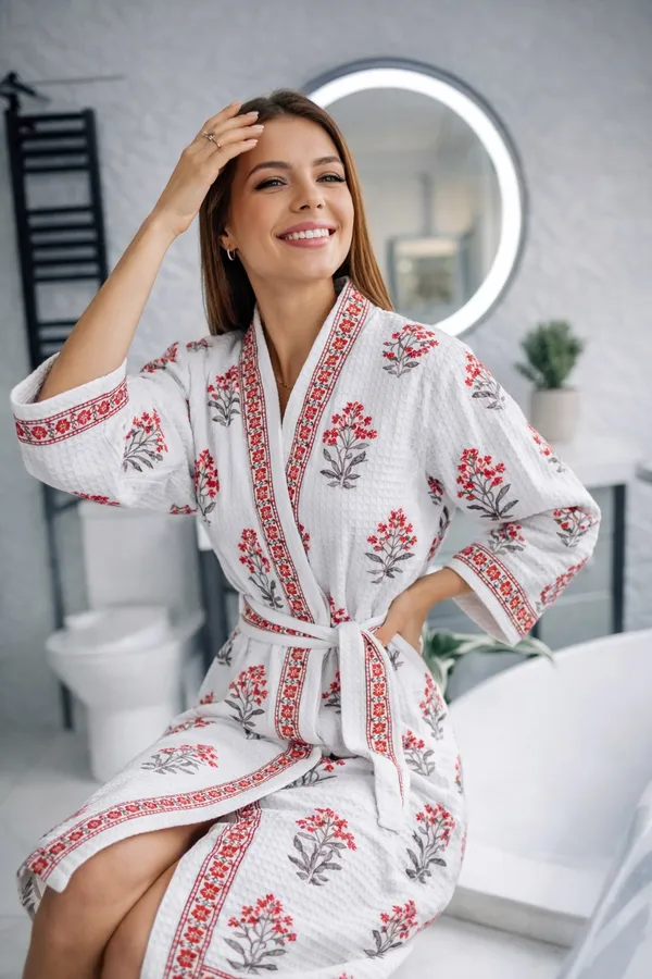 Bathrobe_Green_Leaf_And_Light_Pink_Bathrobe_Soft_And_Elegant