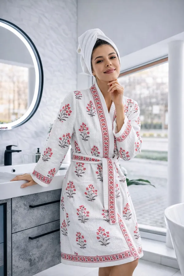 Bathrobe_Green_Leaf_And_Light_Pink_Bathrobe_Soft_And_Elegant