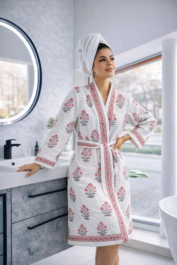 Bathrobe_Green_Leaf_And_Light_Pink_Bathrobe_Soft_And_Elegant