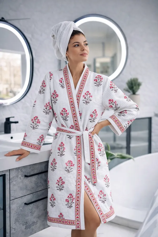 Bathrobe_Green_Leaf_And_Light_Pink_Bathrobe_Soft_And_Elegant