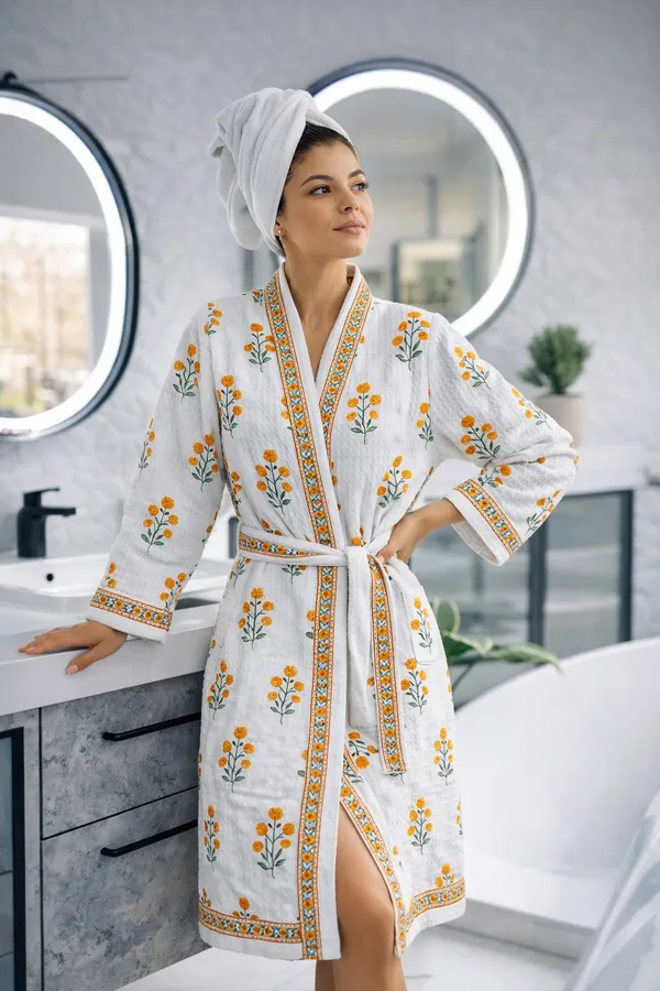 Bathrobe_Orange_Flower_Bathrobe_Soft_And_Elegant