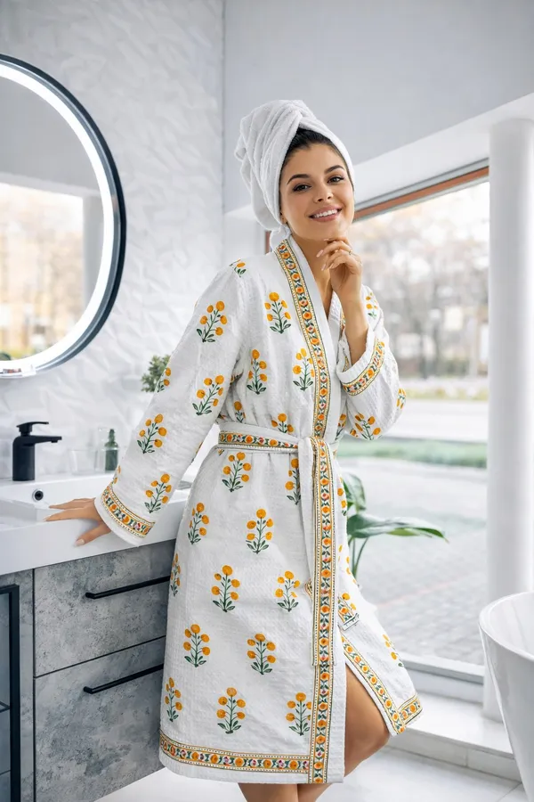 Bathrobe_Orange_Flower_Bathrobe_Soft_And_Elegant