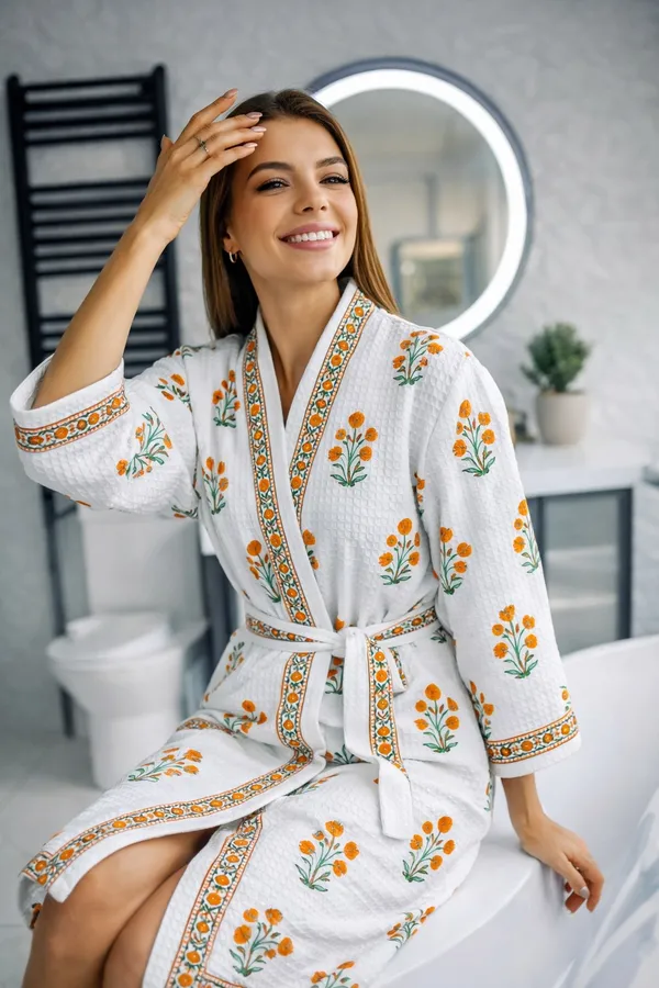 Bathrobe_Orange_Flower_Bathrobe_Soft_And_Elegant
