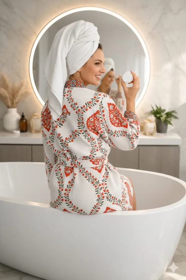 Bathrobe_Blue_And_Orange_Flower_Bathrobe_Soft_And_Elegant