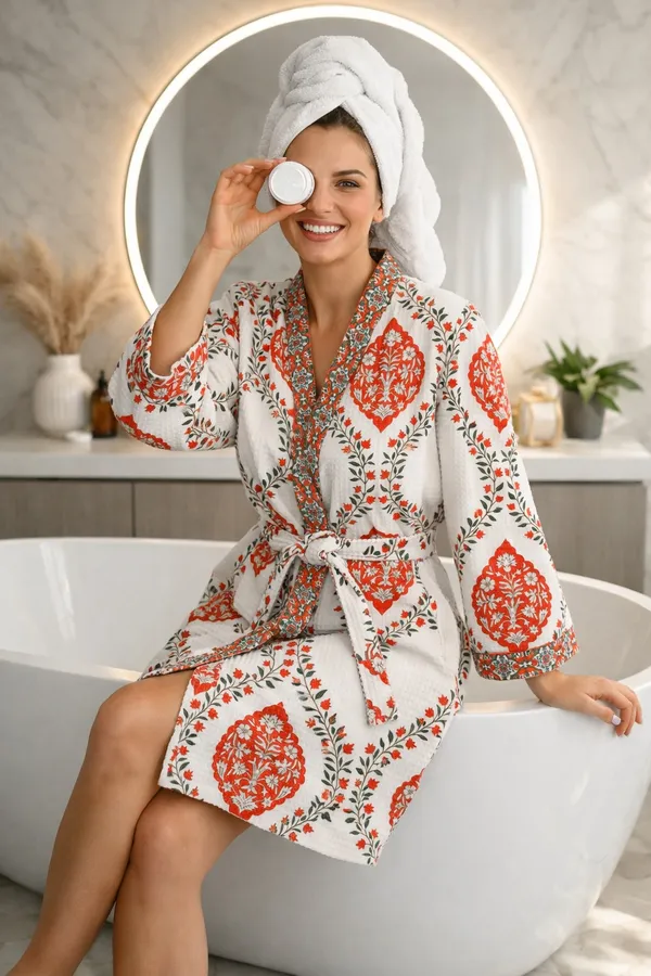 Bathrobe_Blue_And_Orange_Flower_Bathrobe_Soft_And_Elegant