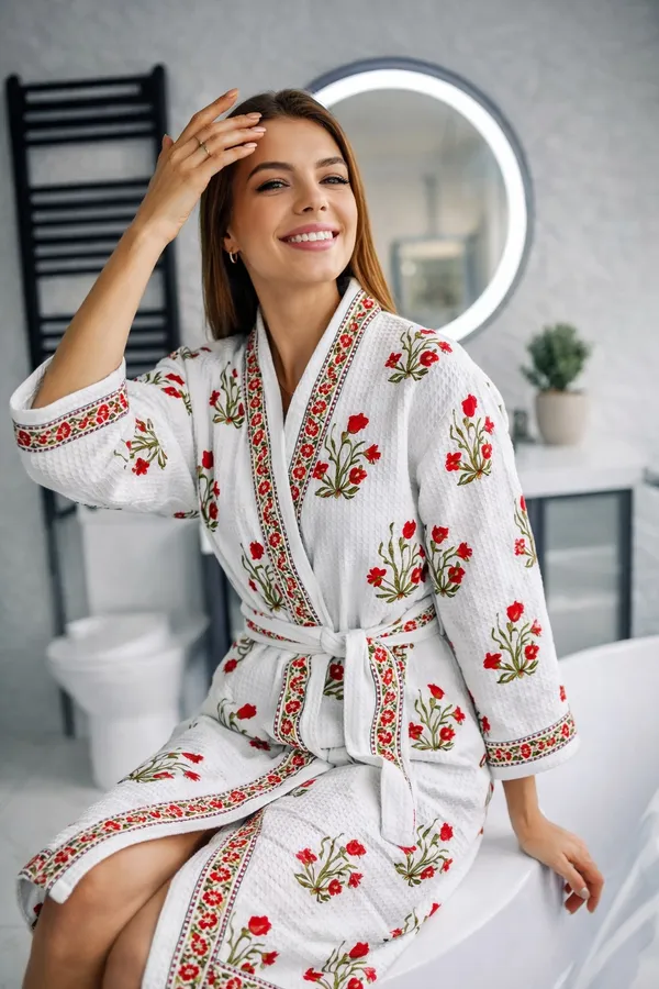 Bathrobe_Red_Flower_Bathrobe_Soft_And_Elegant