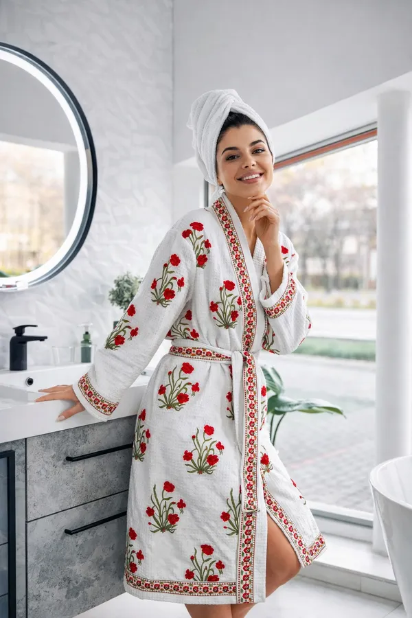 Bathrobe_Red_Flower_Bathrobe_Soft_And_Elegant