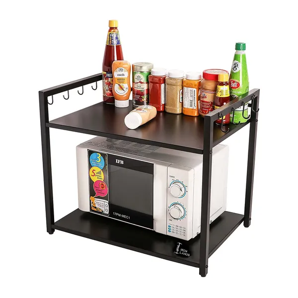 Iron_Lands_Metal_Countertop_2_Tier_Microwave_Oven_Rack_Organizer_With_Hooks_Counter_Top_Multipurpose_Storage_Organizer_Dish_Rack_For_Kitchen_Cabinet