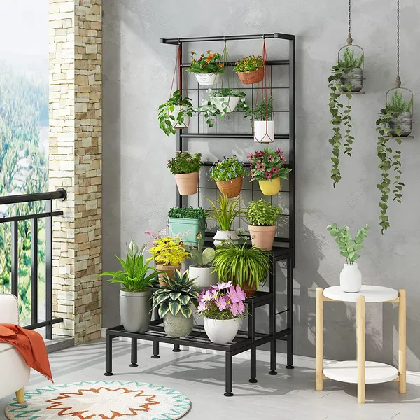 Iron_Lands_Metal_3_Tier_Hanging_Plant_Stand_Planter_Shelves_Flower_Pot_Organizer_Rack_Multiple_Flower_Pot_Display_Holder_Shelf_Indoor_Outdoor_Planter_Unit_With_Grid_Panel_Black