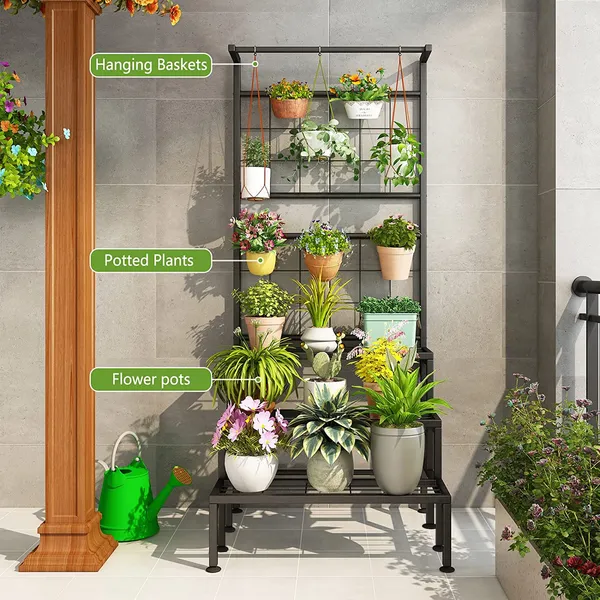 Iron_Lands_Metal_3_Tier_Hanging_Plant_Stand_Planter_Shelves_Flower_Pot_Organizer_Rack_Multiple_Flower_Pot_Display_Holder_Shelf_Indoor_Outdoor_Planter_Unit_With_Grid_Panel_Black