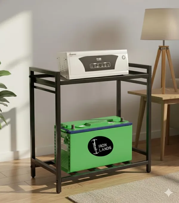 Iron_Lands_2_Tier_Inverter_Stand_Heavy_Duty_100kg_Load_Capacity_Metal_Trolley_Battery_Ups_Cpu_Stand_Cabinet_With_Shelf_For_Home_And_Office_Use