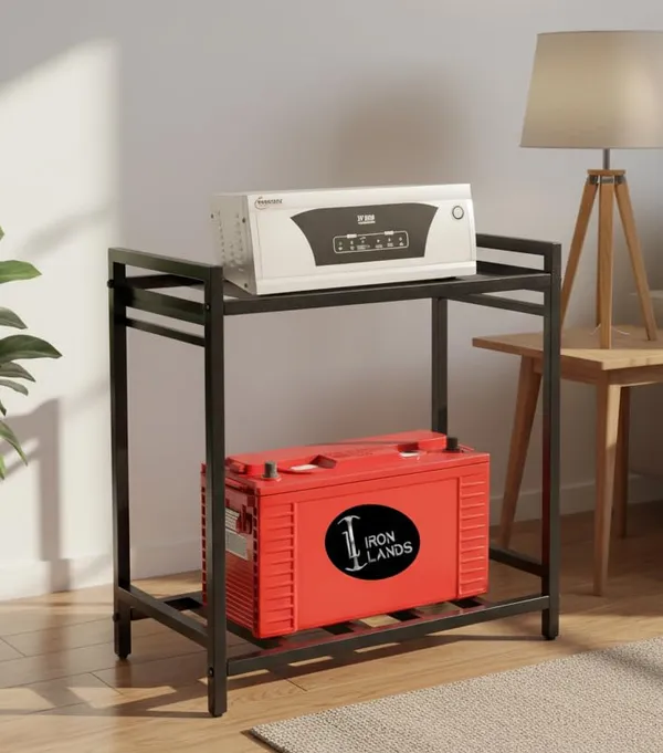 Iron_Lands_2_Tier_Inverter_Stand_Heavy_Duty_100kg_Load_Capacity_Metal_Trolley_Battery_Ups_Cpu_Stand_Cabinet_With_Shelf_For_Home_And_Office_Use