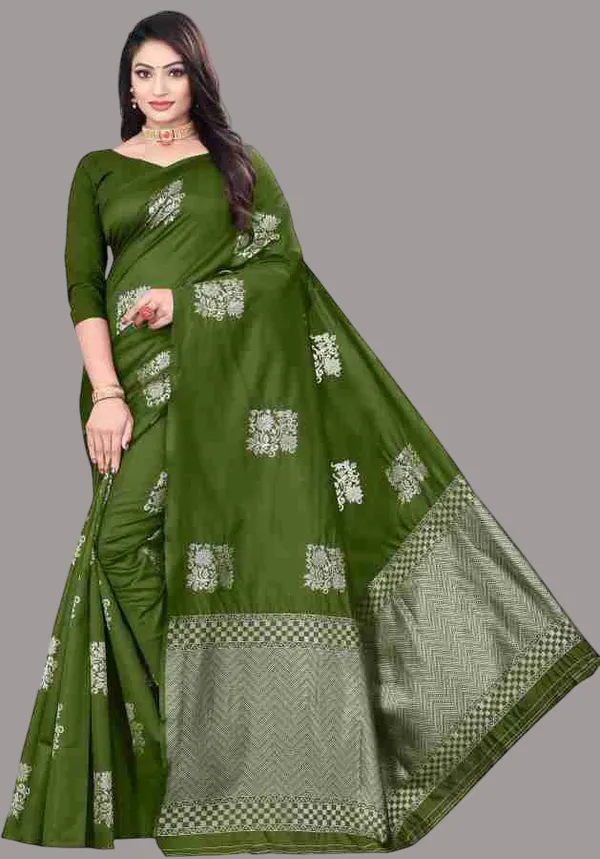 Mehendi_Green_Banarasi_Silk_Saree_With_Silver_Zari_Motifs