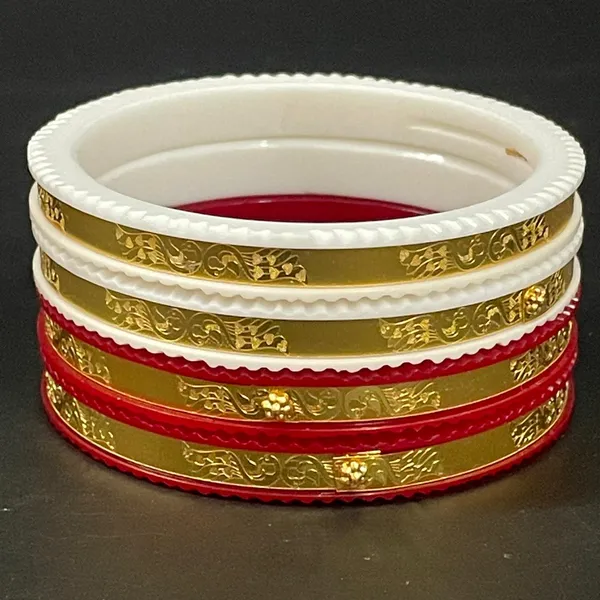 Ptslife_Designer_Goldplated_Bangles_Set_Red_And_White_With_Floral_Pattern_For_Women_(Set_Of_6)