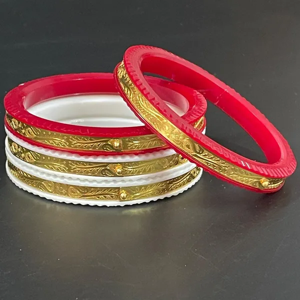 Ptslife_Traditional_Goldtone_Embossed_Bangles_With_Red_And_White_Enamel_Borders_Set_Of_Multiple_Pieces_For_Women