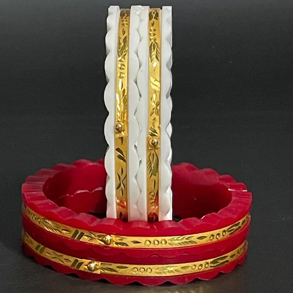 Ptslife_Goldplated_Designer_Bangles_Set_White_And_Red_Scalloped_Edge_Bangles_For_Women_(Set_Of_8)