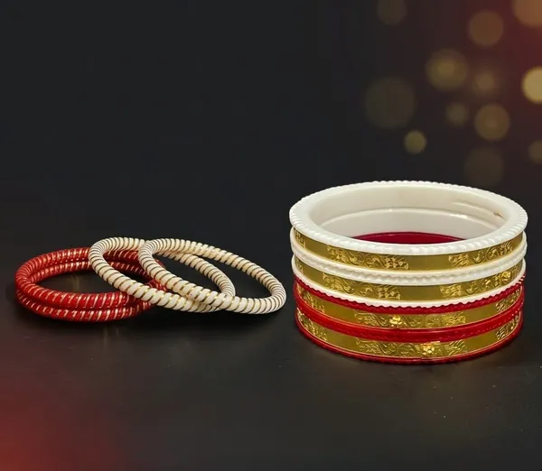Ptslife_Designer_Goldplated_Bangles_Set_Red_And_White_With_Floral_Pattern_For_Women_(Set_Of_6)