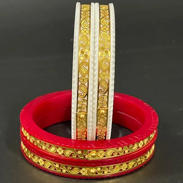 Ptslife_Traditional_Silk_Thread_Bangles_With_Golden_Designer_Bands_For_Women_Set_Of_4_(Red_And_White)