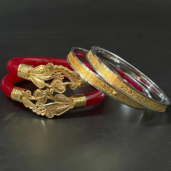 Goldtone_Dragon_Bangle_Set_With_Red_Enamel_Wrap_For_Women
