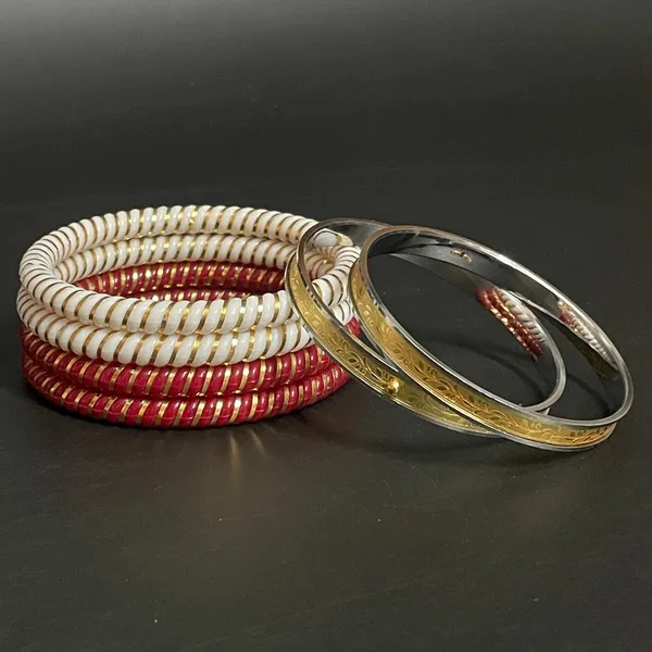 Ptslife_Traditional_Thread_Wrapped_And_Metal_Bangles_Set_Of_5_Gold,_Silver,_Cream_And_Maroon_For_Women
