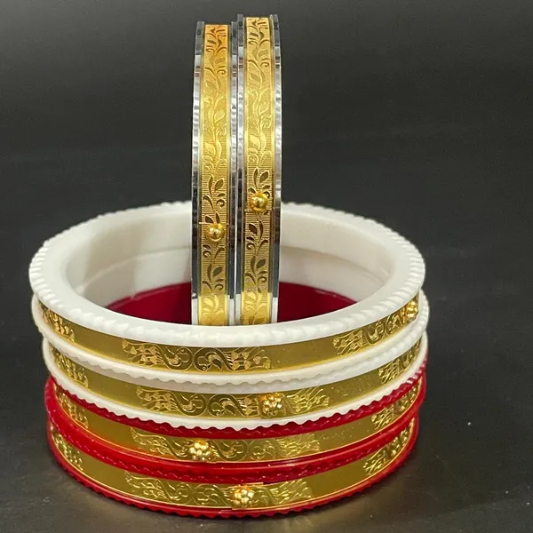 Ptslife_Traditional_Goldtoned_Bangles_Set_Red_And_White_For_Women