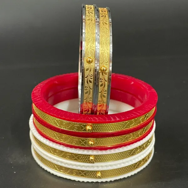 Ptslife_Traditional_Goldplated_Bangles_Set_With_Red_And_White_Enamel_Work_For_Women