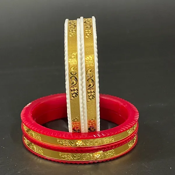 Ptslife_Designer_Goldplated_Bangles_Set_Red_And_White_With_Floral_Pattern_For_Women_(Set_Of_6)