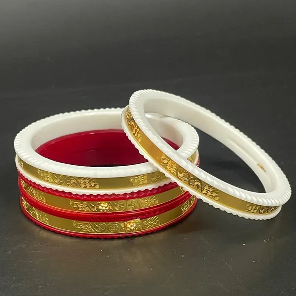 Ptslife_Designer_Goldplated_Bangles_Set_Red_And_White_With_Floral_Pattern_For_Women_(Set_Of_6)