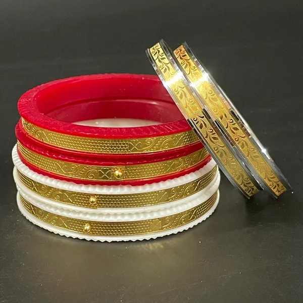 Ptslife_Traditional_Goldplated_Bangles_Set_With_Red_And_White_Enamel_Work_For_Women