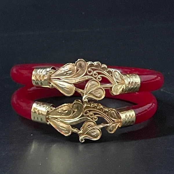 Red_Enamel_Bangles_With_Goldtone_Floral_Design_For_Women_(Set_Of_2)_Size_28