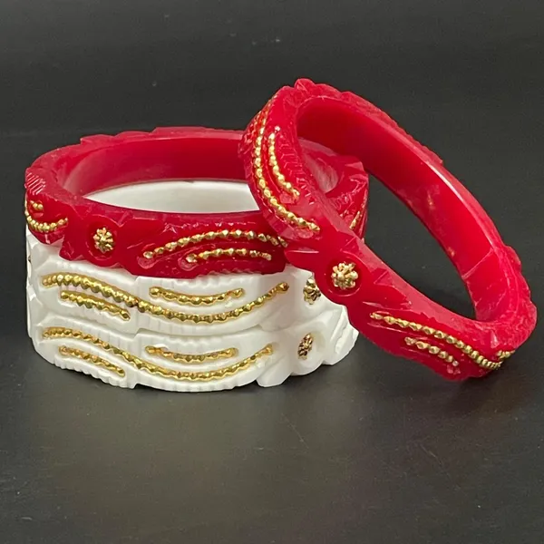 Red_Enamel_Bangles_With_Goldtone_Floral_Design_For_Women_(Set_Of_2)_Size_28