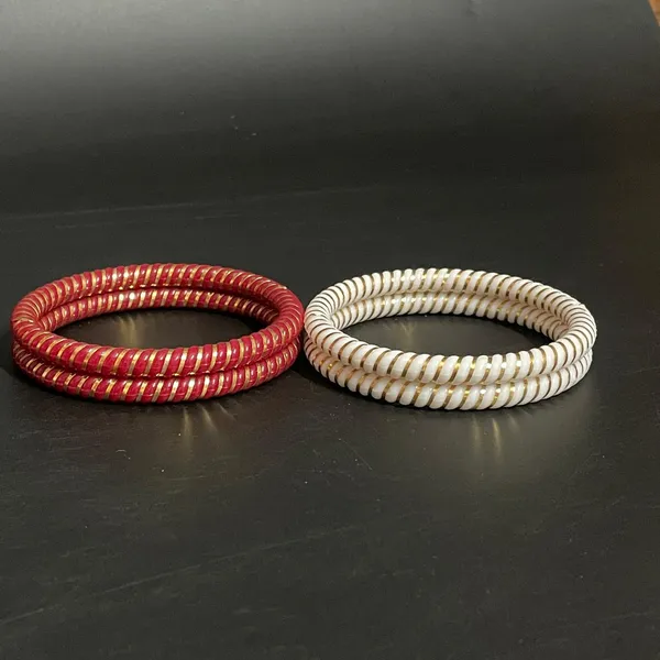 Ptslife_Designer_Goldplated_Bangles_Set_Red_And_White_With_Floral_Pattern_For_Women_(Set_Of_6)