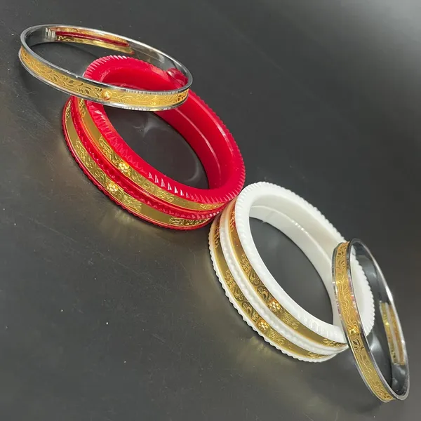 Ptslife_Traditional_Goldtoned_Bangles_Set_Red_And_White_For_Women