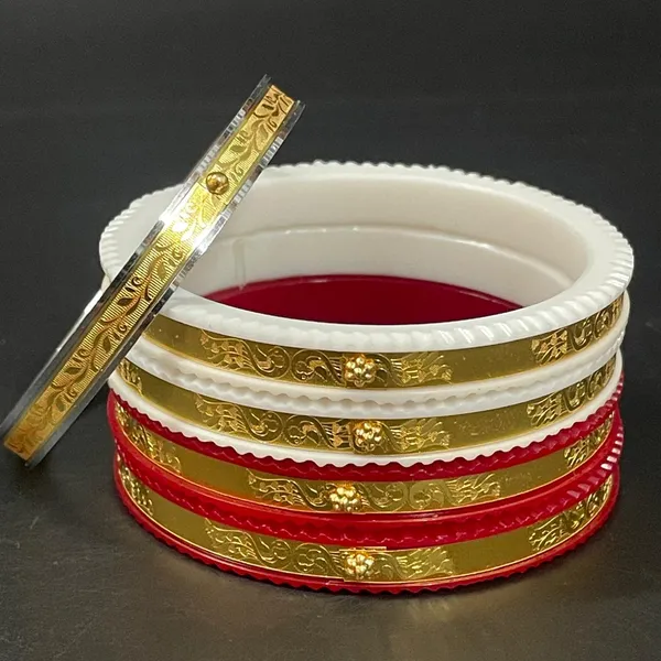 Ptslife_Traditional_Goldtoned_Bangles_Set_Red_And_White_For_Women