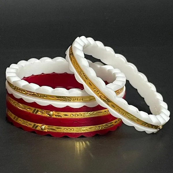 Ptslife_Goldplated_Designer_Bangles_Set_White_And_Red_Scalloped_Edge_Bangles_For_Women_(Set_Of_8)