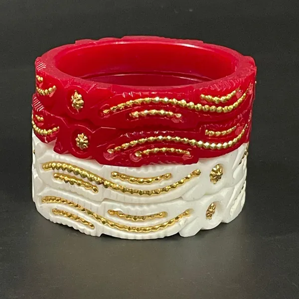 Red_Enamel_Bangles_With_Goldtone_Floral_Design_For_Women_(Set_Of_2)_Size_28