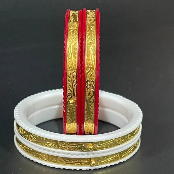 Ptslife_Traditional_Goldtone_Embossed_Bangles_With_Red_And_White_Enamel_Borders_Set_Of_Multiple_Pieces_For_Women