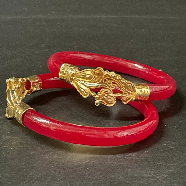 Red_Enamel_Bangles_With_Goldtone_Floral_Design_For_Women_(Set_Of_2)_Size_28