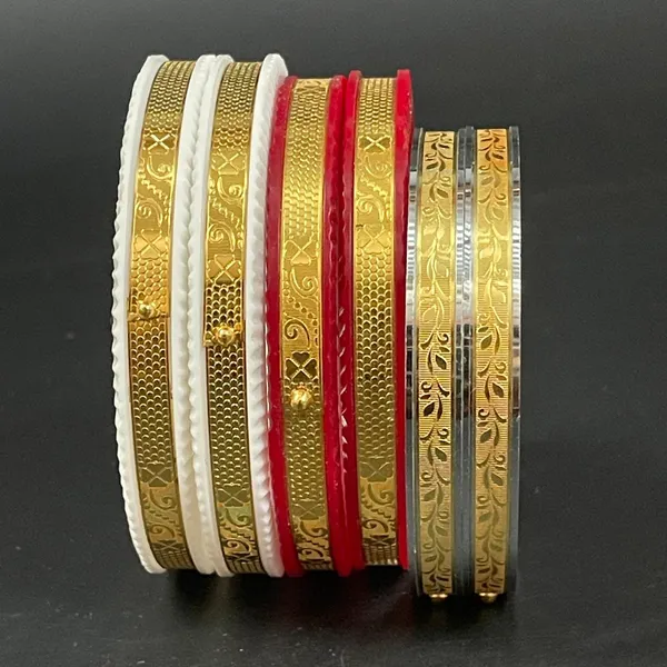 Ptslife_Traditional_Goldplated_Bangles_Set_With_Red_And_White_Enamel_Work_For_Women