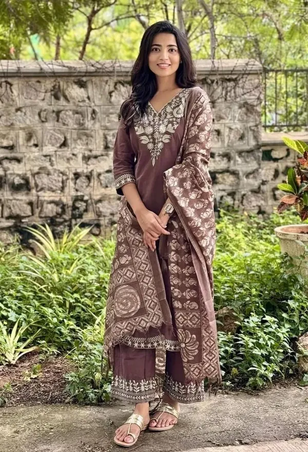 Brown_Embroidered_Kurta_Pant_Set_with_Printed_Dupatta