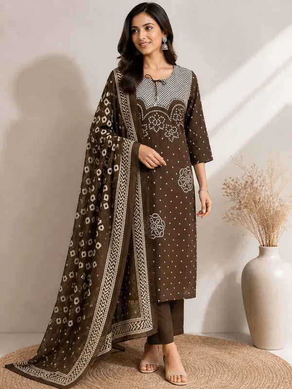 Classic_Coffee_Brown_Bandhani_Kurta_Set_with_Dupatta