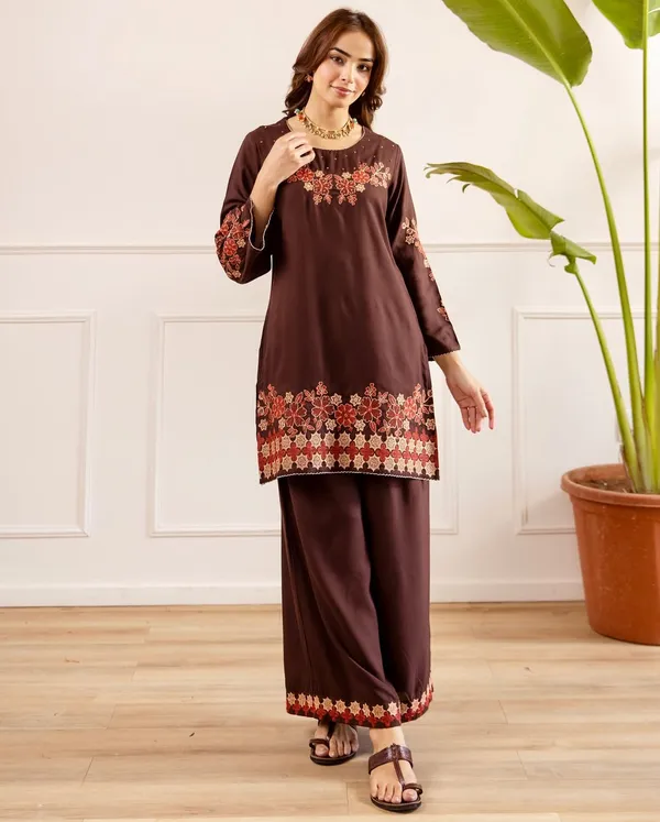 Elegant_Coffee_Brown_Embroidered_Kurti_&_Palazzo_Set_for_Women