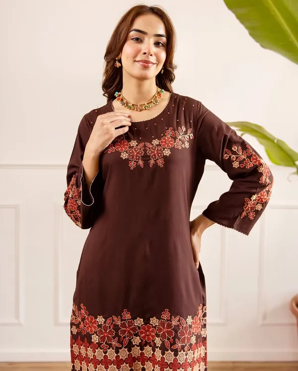 Elegant_Coffee_Brown_Embroidered_Kurti_&_Palazzo_Set_for_Women