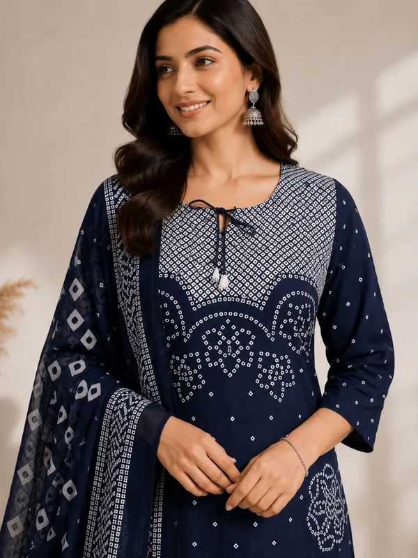 Elegant_Navy_Blue_Bandhani_Kurta_Set_with_Dupatta